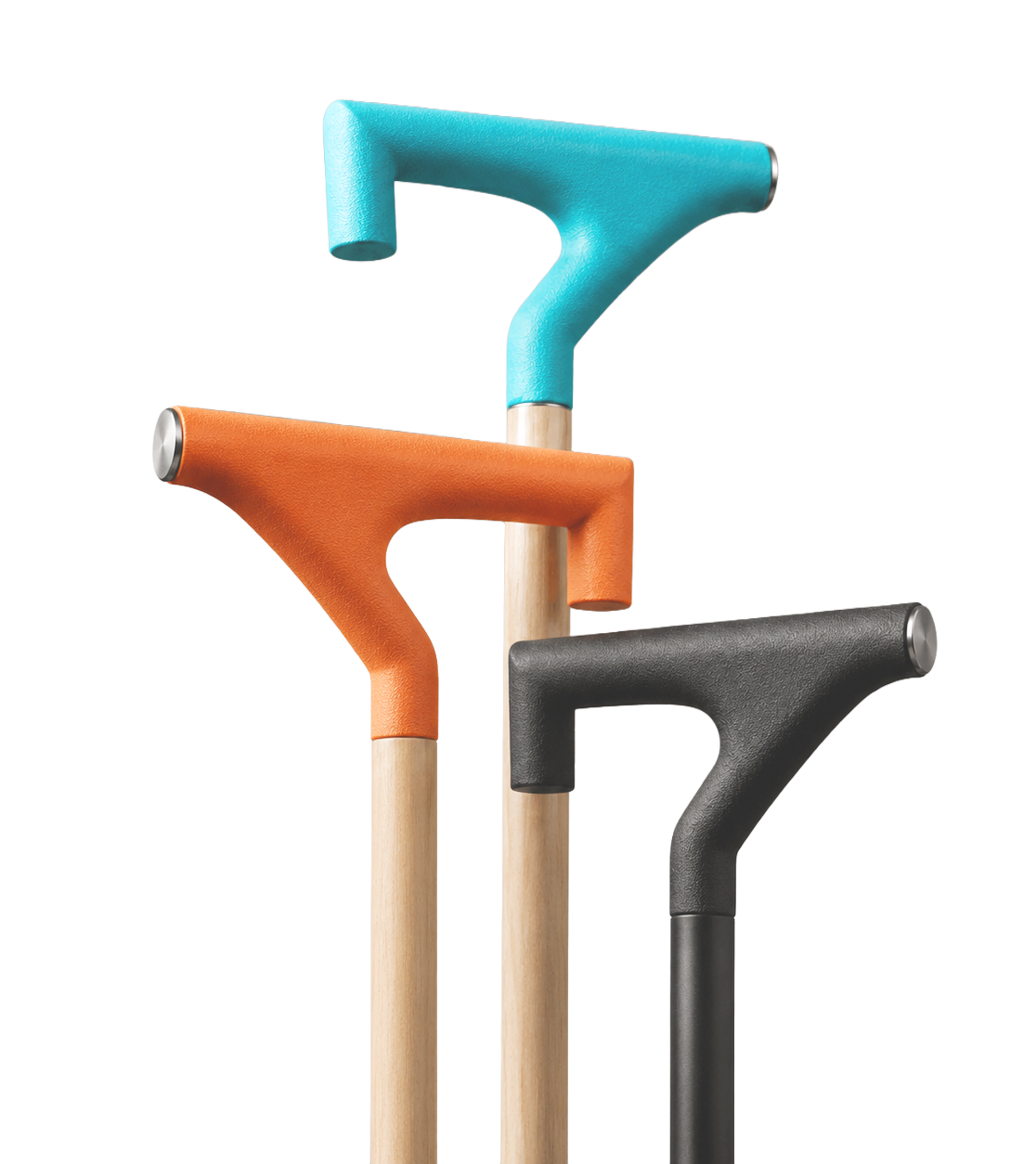Three RAMZ walking sticks in monochrome